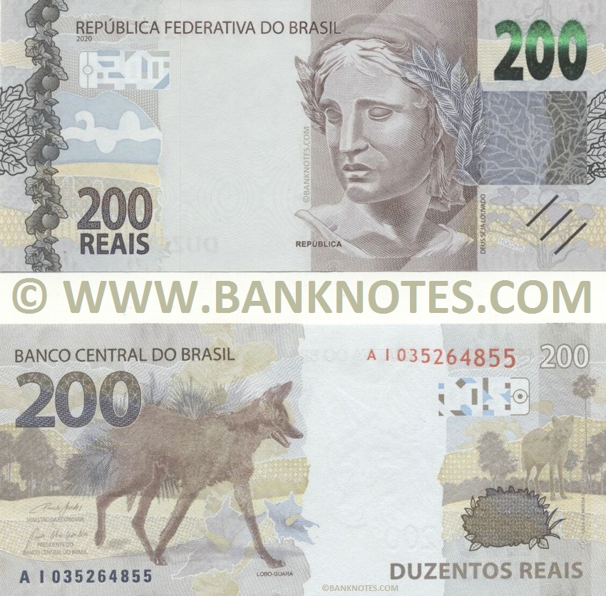 Brazil 200 Reais 2020 Brazilian Currency Banknotes South American 