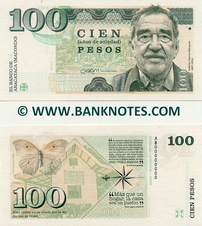 Colombia 100 Pesos 2014 Colombian Currency Bank Notes South 