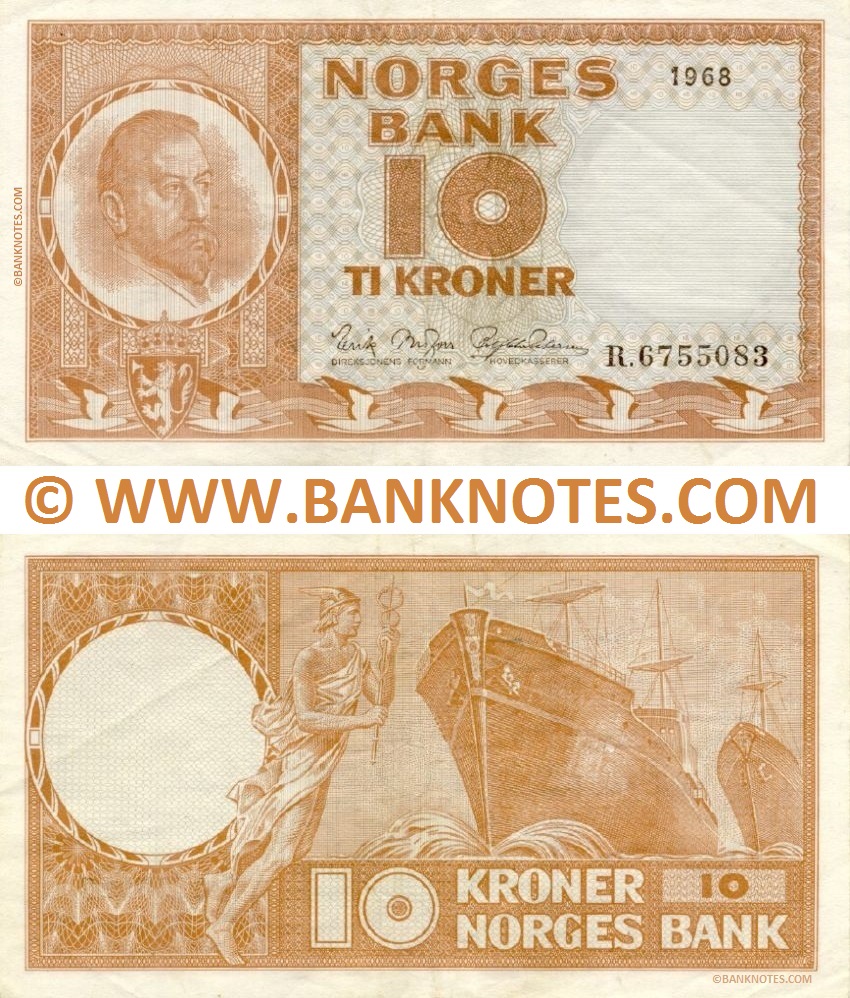 Norway 10 Kroner 1964 (C prefix) (circulated) VF