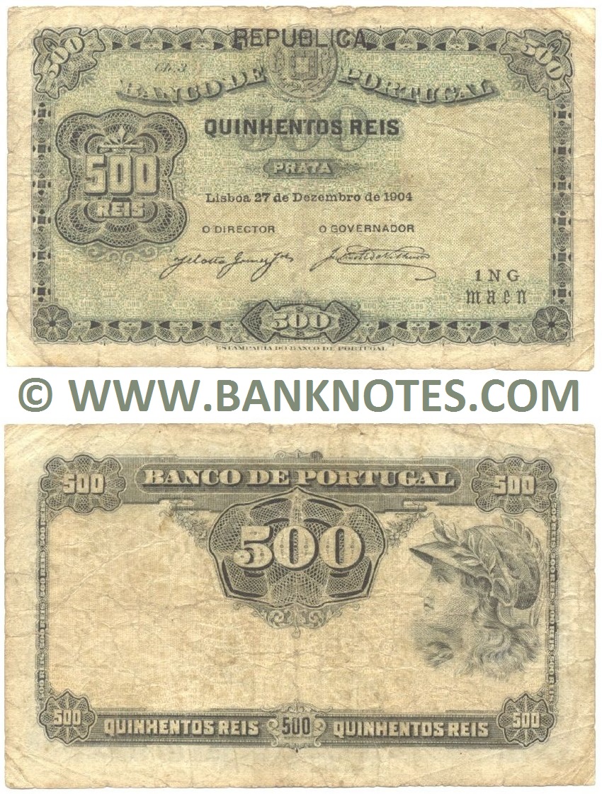 Portugal 500 Reis 27.12.1904 (Sig: Júnior; de Vilhena) (1NG/maen) (circulated) Fine