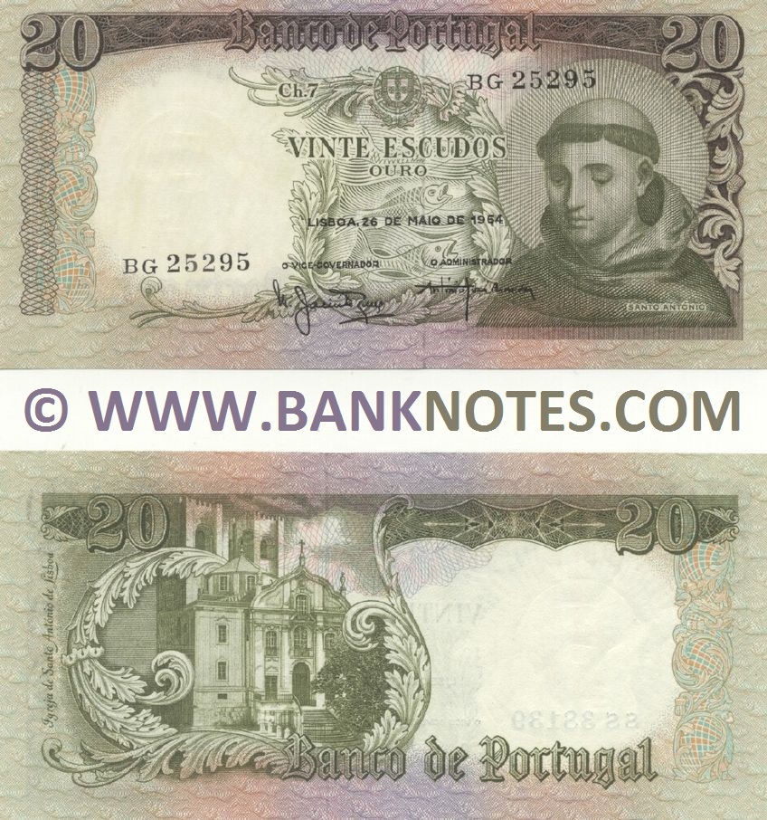 Portugal 20 Escudos 26.5.1964 (Sig: MJ-Nunes & AJdC-Brandão) (BG 25295) AU+