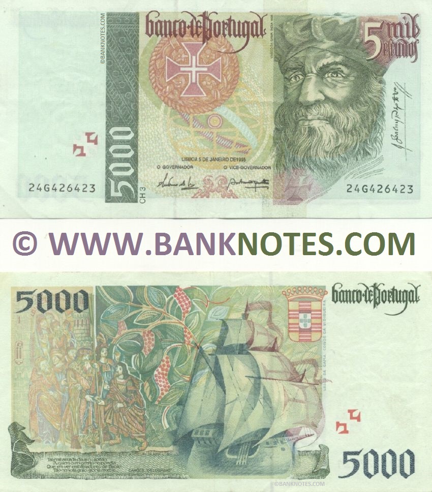 Portugal 5000 Escudos 5.1.1995 (Sig: AJF-deSousa & BMdC-Pereira) (39G227821) (circulated) VF+