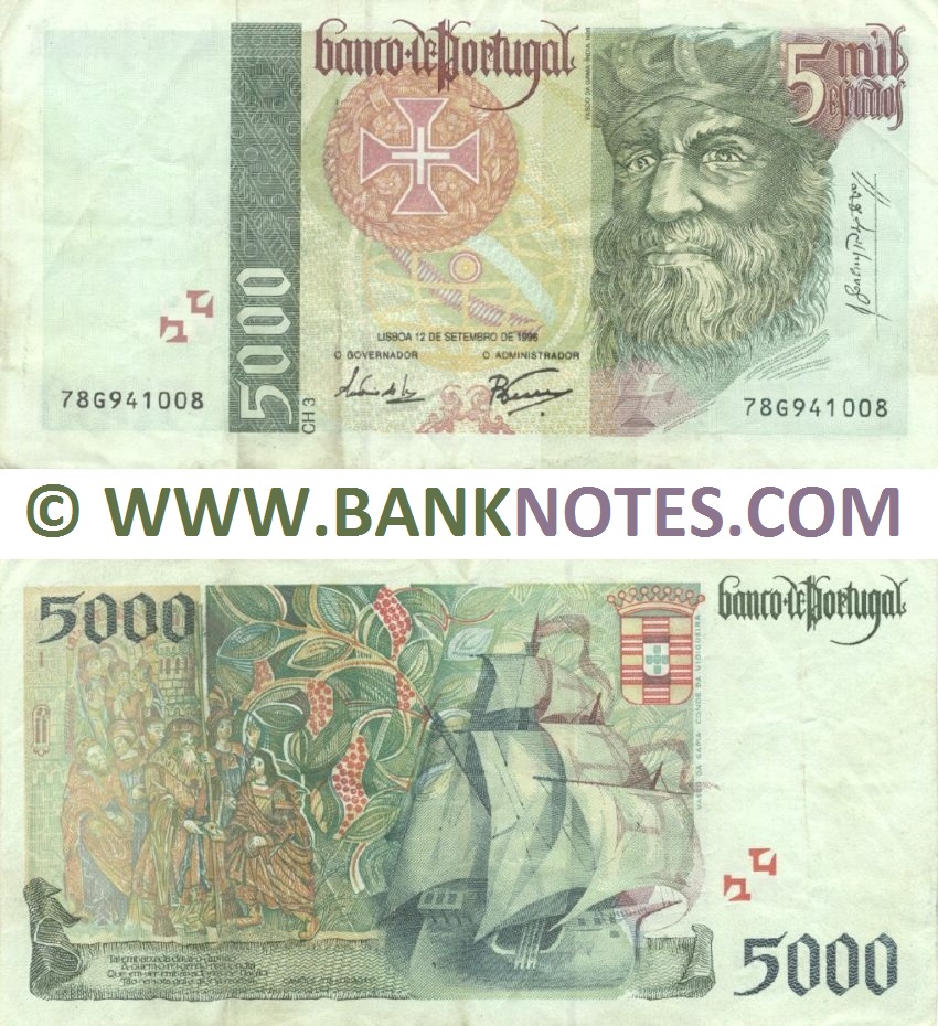 Portugal 5000 Escudos 12.9.1996 (Sig: AJF-deSousa & BMdC-Pereira) (78G941008) (circulated) VF