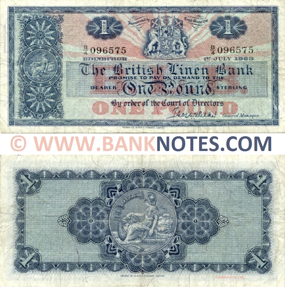 Scotland 1 Pound Sterling 4.5.1964 (British Linen Bank) (E/4 463244) (circulated) VF