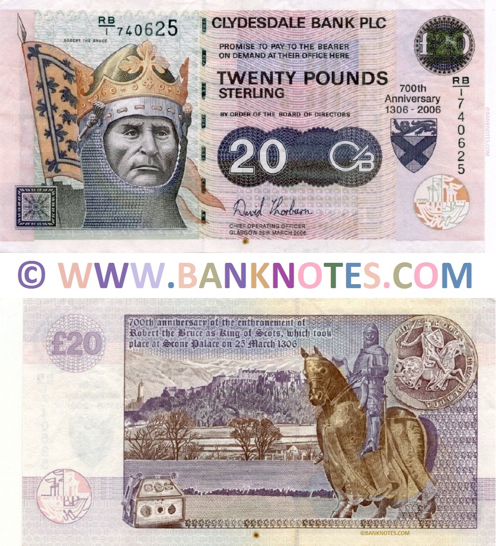 Scotland 20 Pounds 25.3.2006 (Clydesdale Bank) Sig: Thorburn (RB/I 740625) (circulated) VF-XF