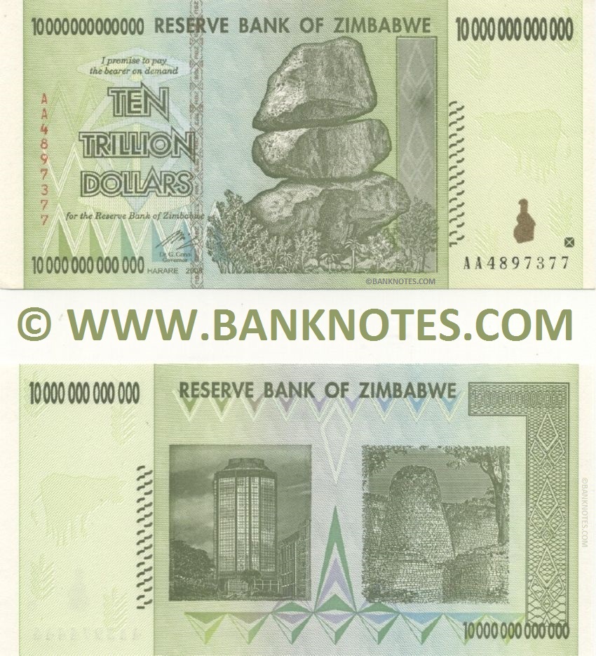 Zimbabwe 10 Trillion Dollars 2008 (AA2659312) UNC