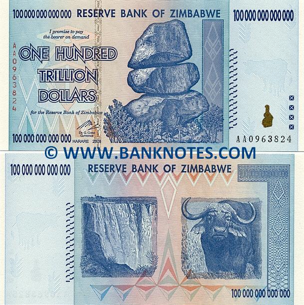 Zimbabwe 100 Trillion Dollars 2008