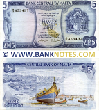 Malta 5 Liri L.1967 (1973) (B/14 453497) (circulated) VF