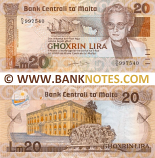 Malta 20 Liri 1967 (1986) (D/6 997540) (circulated) VF-XF