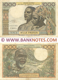 Ivory Coast 1000 Francs 1968-70 (N.73/181244035) (circulated) VF+